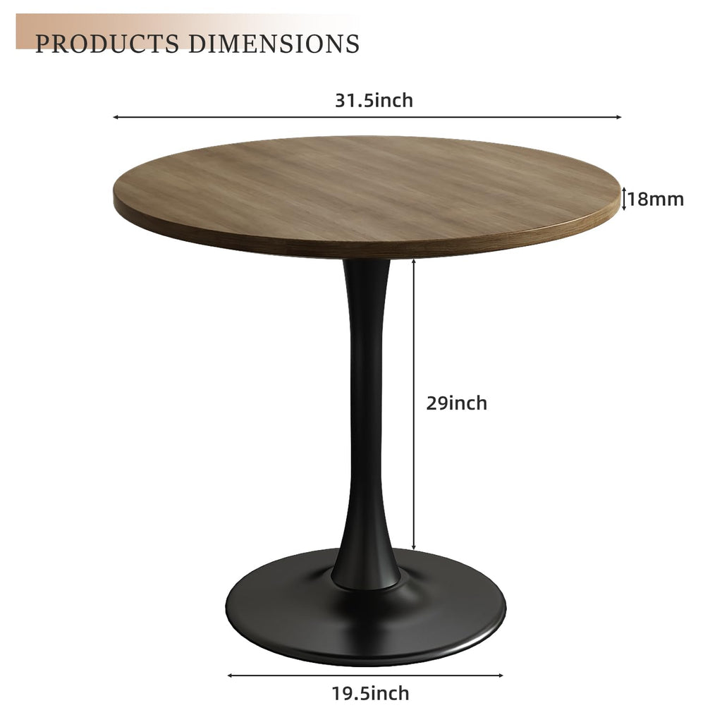 Round Dining Table 31.5" Circle Tulip Table with Wood Thickened Tabletop & Sturdy Metal Pedestal Mid Century Modern Farmhouse Kitchen Tables for 4 Small Places Living Room Cafe,Somber Walnut