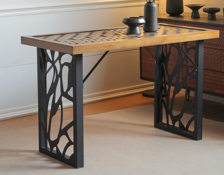 Table Legs 28 inch, Metal Dining Table Base, Heavy Duty Desk Legs,Industrial Modern Furniture Legs Set of 2 with Laser Engraving Design (A)