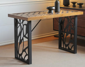 Table Legs 28 inch, Metal Dining Table Base, Heavy Duty Desk Legs,Industrial Modern Furniture Legs Set of 2 with Laser Engraving Design (A)
