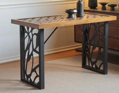 Table Legs 28 inch, Metal Dining Table Base, Heavy Duty Desk Legs,Industrial Modern Furniture Legs Set of 2 with Laser Engraving Design (A)