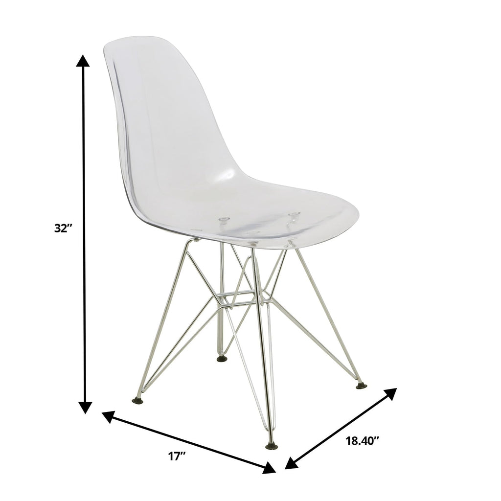 Dining, Modern Chrome Eiffel Base and Curved Back Design, Ergonomic and Lightweight Accent Side Chair for Mid-Century Home, Kitchen, and Café, Set of 4, Unspecified, Clear