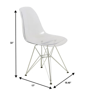 Dining, Modern Chrome Eiffel Base and Curved Back Design, Ergonomic and Lightweight Accent Side Chair for Mid-Century Home, Kitchen, and Café (Clear, Singles)