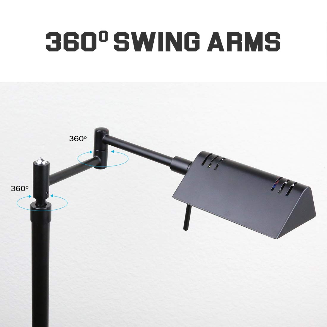 Dimmable LED Pharmacy Floor Lamp, 12W LED, Full Range Dimming, 360 Degree Swing Arms, Adjustable Heights, Standing Lamp for Reading, Sewing, and Craft, ETL Listed (Black)