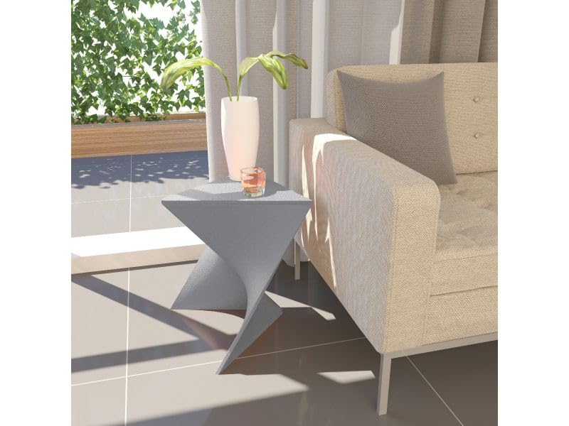 15.75" Triangular Side Table, Stackable Plastic Accent End Table for Indoor & Outdoor Use, Weather-Resistant Modern Patio & Living Room Table, Set of 2, Grey