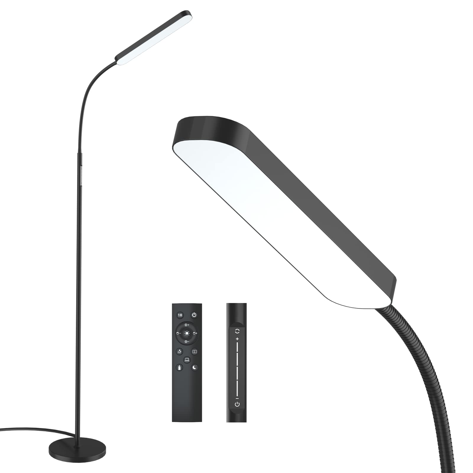 Floor lamp, 15w/1000lm Bright LED Floor Lamp with Stepless Adjustable 3000K-6000K Colors and Dimmer, Remote and Touch Control, Adjustable Floor Lamp for Living Room