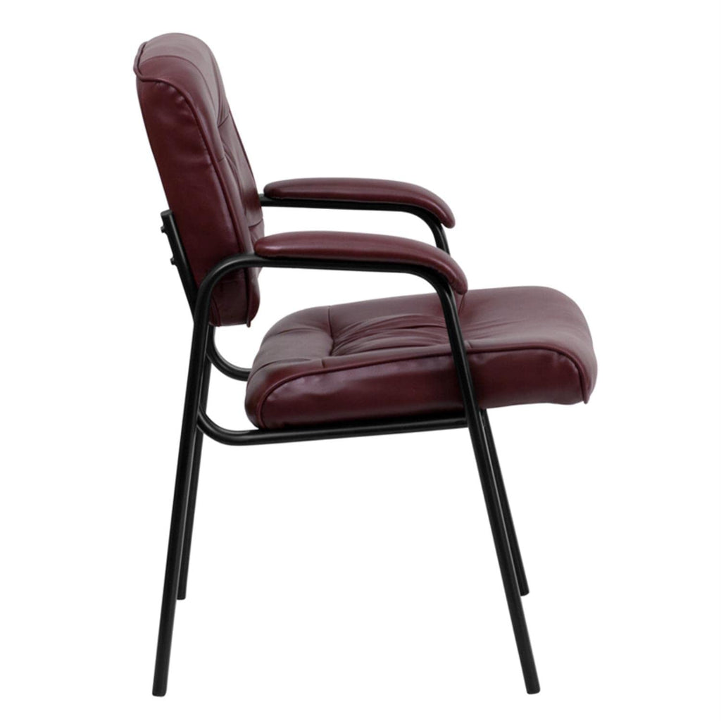 Haeger LeatherSoft Tufted Executive Reception Chair with Padded Armrests, Upholstered Side Chair for Living Room or Office, Burgundy