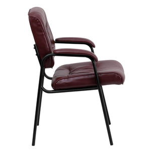 Haeger LeatherSoft Tufted Executive Reception Chair with Padded Armrests, Upholstered Side Chair for Living Room or Office, Burgundy