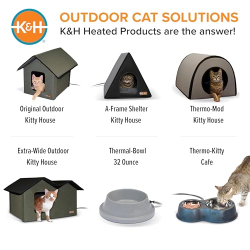 Heated Outdoor Cat House for Outside Pets in Winter, Weatherproof Outdoor House for Ferals, Insulated Kitty Shelter, 2 Doors, Waterproof Heated Cat Bed, Safety Listed - Olive/Olive