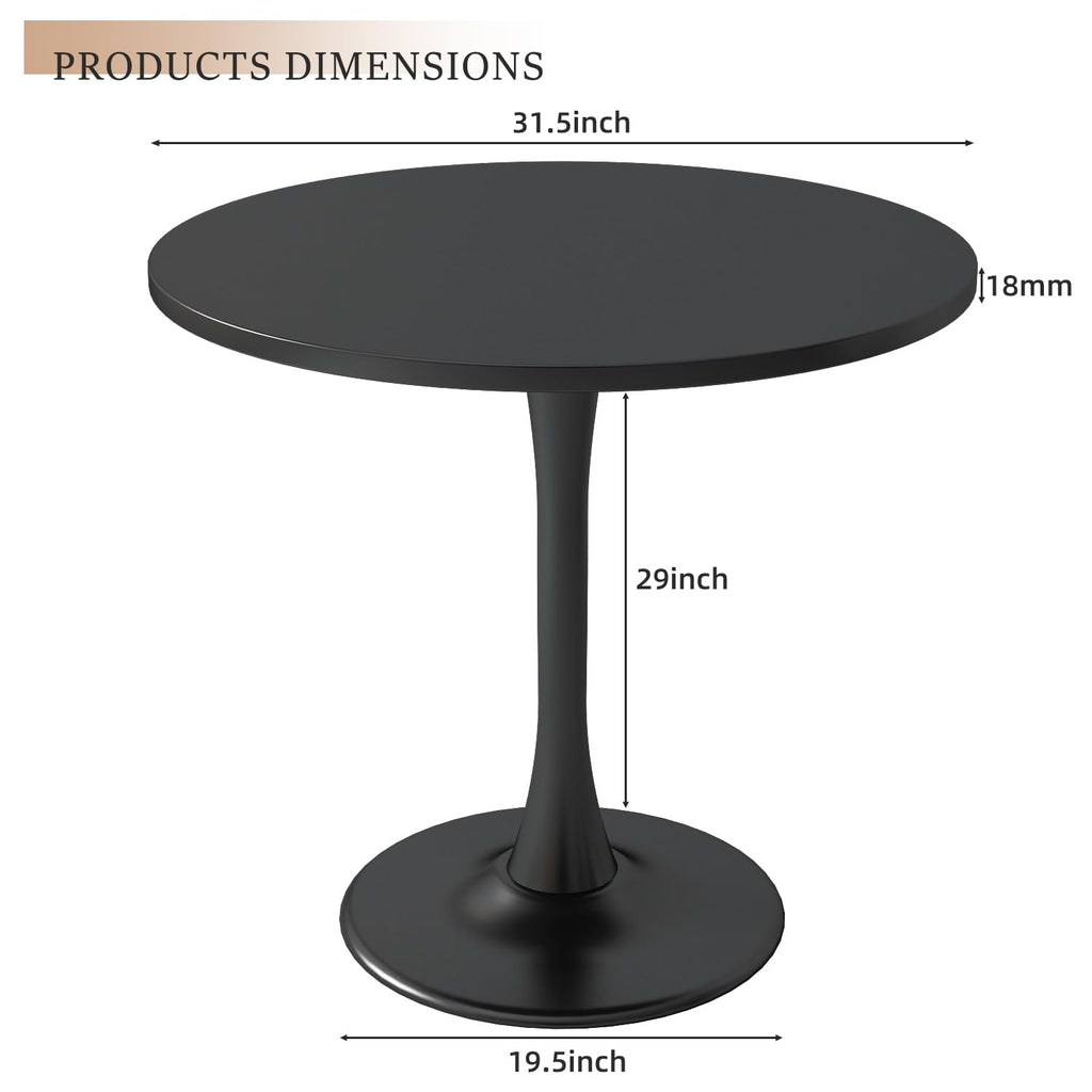Round Dining Table 31.5" Circle Tulip Table with Wood Thickened Tabletop & Sturdy Metal Pedestal Mid Century Modern Leisure Bistro Kitchen Tables 4 People Small Places Living Room Cafe,Black