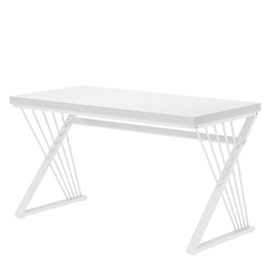 White Desk, Modern Wood and Metal Computer Desk for Home Office, Simple Writing Work PC Desks for Bedroom, Industrial Study Gaming Table for Living Room, White, 47 Inch