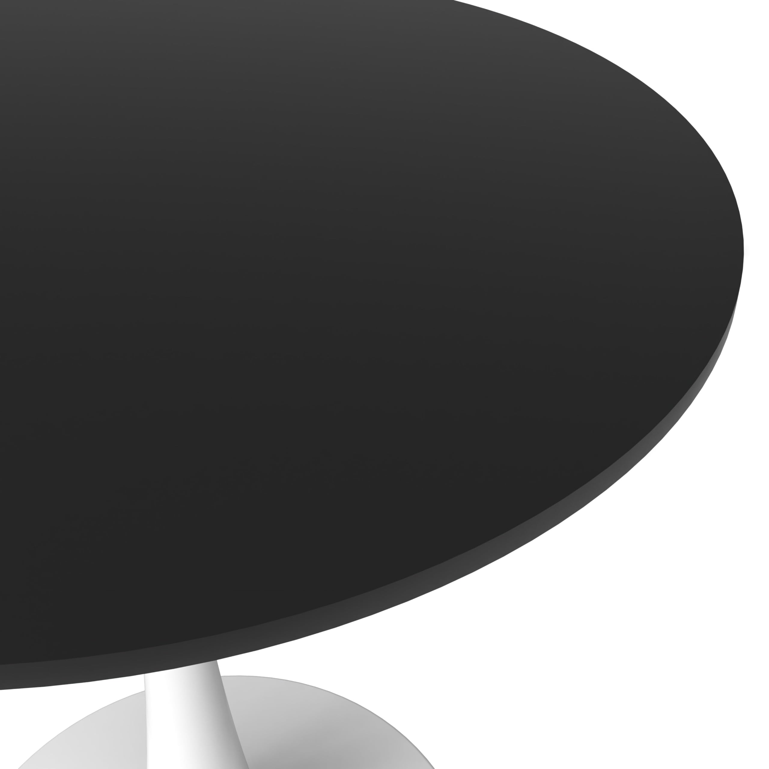 27" Wide Round Dining Table, Modern MDF Wood Top & White Metal Pedestal Base Gloss Finish Accent Table Mid-Century Café Table, Kitchen Dining Room Furniture, Black