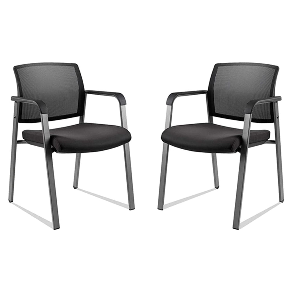 Black 2 Pack Set, Mesh Back Stacking Arm Chairs with Upholstered Fabric Seat and Ergonomic Lumbar Support for Office School Church Guest Reception