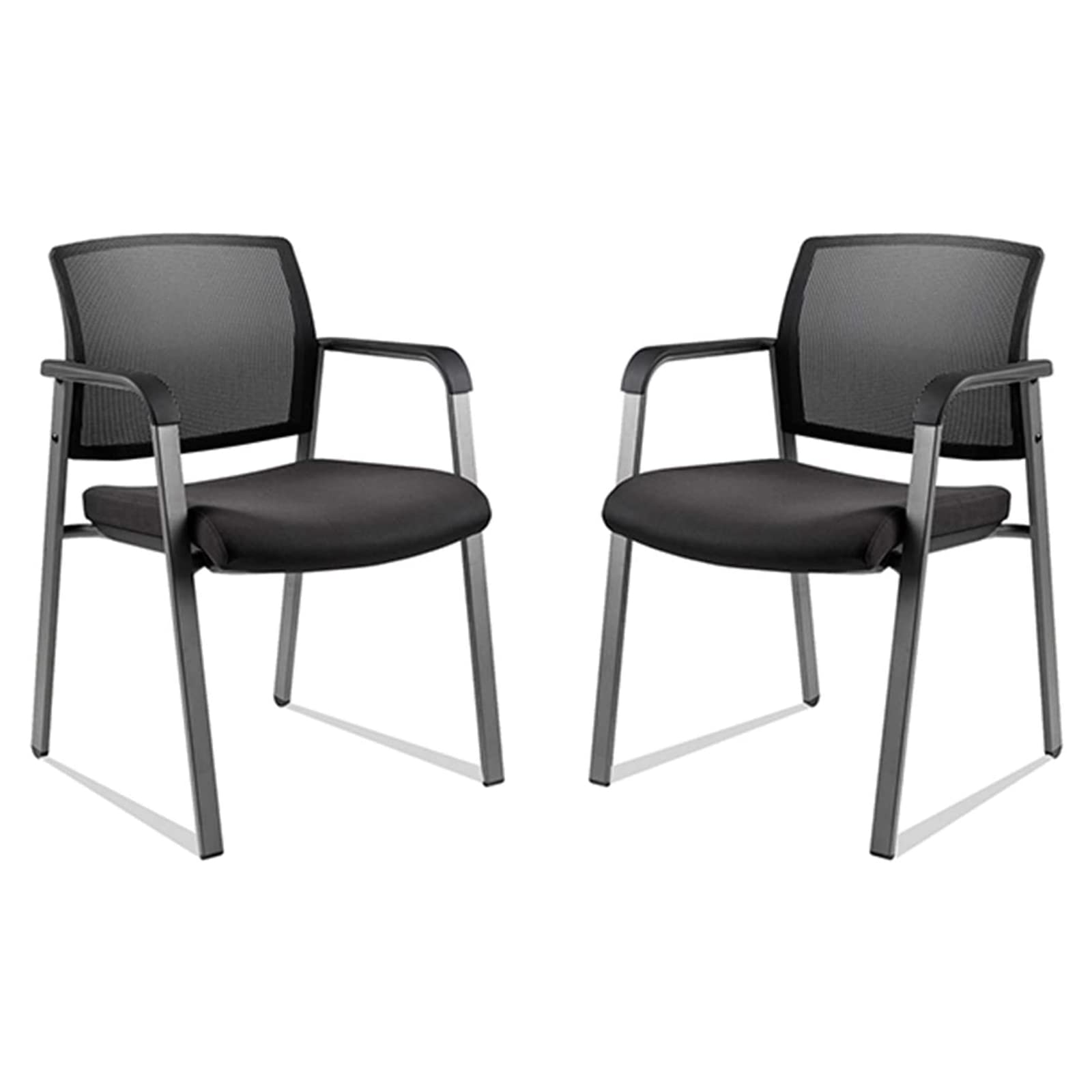 CLATINA Mesh Back Stacking Arm Chairs with Upholstered Fabric Seat and Ergonomic Lumbar Support for Office School Church Guest Reception Black 2 Pack Set