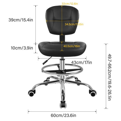 Drafting Chair with Back Footrest Adjustable Office Stool Chair 360 Swivel Rolling Stool with Wheels Desk Chair with Backrest for Drafting Office Lab Studio Counter Bedroom Kitchen Shop (Black)