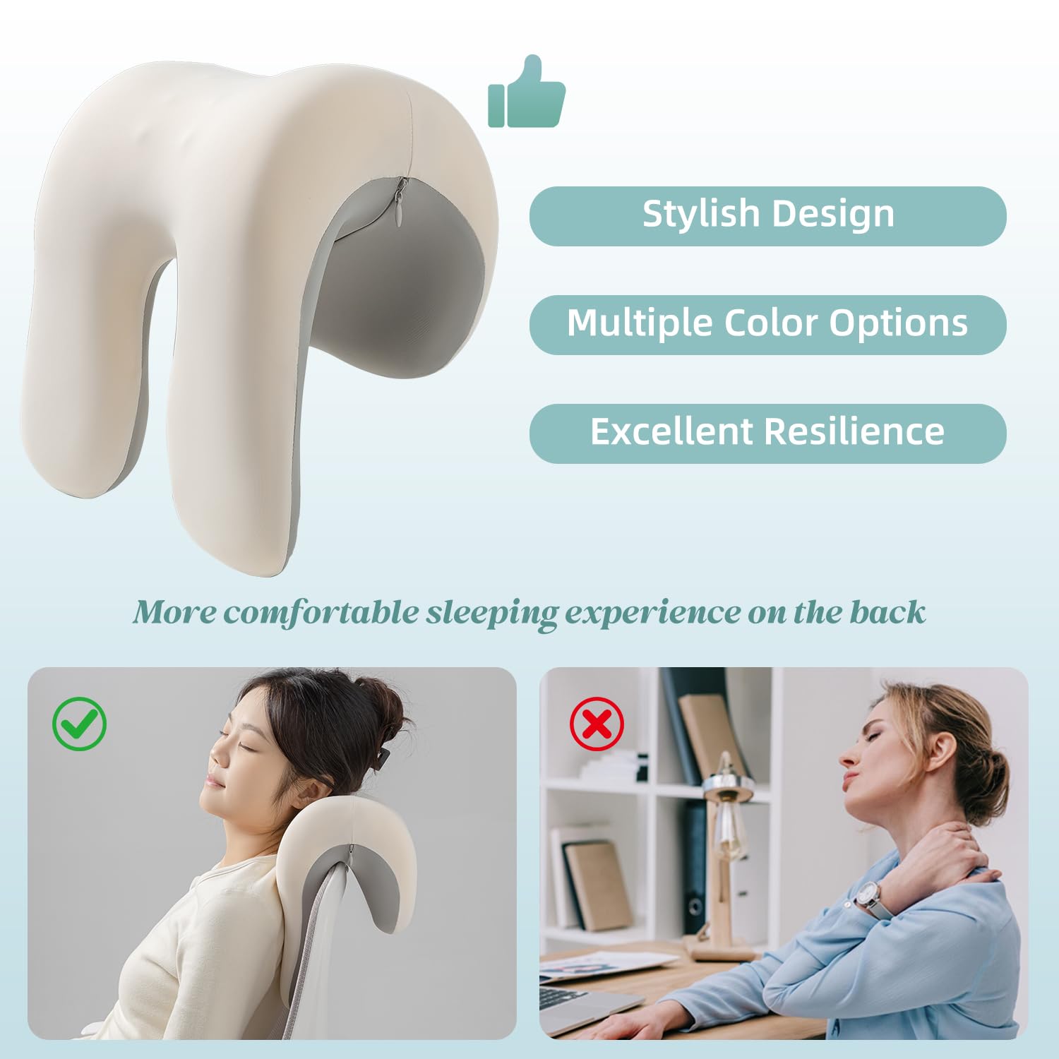Office Chair Neck Pillow, Memory Foam Ergonomic Nap Pillow Office Chair Headrest Accessory, Neck Support Pillow Ideal for Office and Gaming, Gray and White