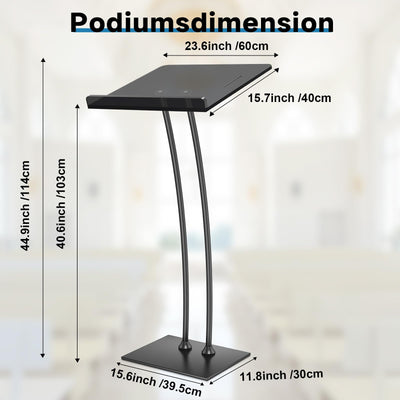 Acrylic Podium Lectern with Iron Stable Bottom, Pulpits for Churches with 10MM Thickened Acrylic Countertop, Multi Function Pulpit for Modern Classroom Music Concert Wedding Conference Event