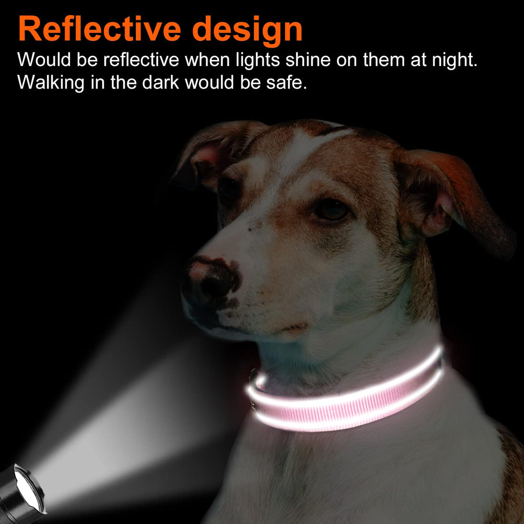 Reflective Dog Collar, Soft Neoprene Padded, Metal D-Ring, Nylon Pet Collar Adjustable for Medium Dogs, Pink, M
