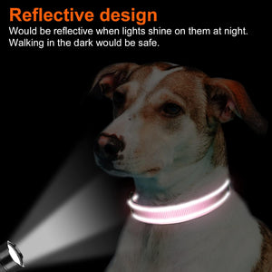 Reflective Dog Collar, Soft Neoprene Padded, Metal D-Ring, Nylon Pet Collar Adjustable for Medium Dogs, Pink, M