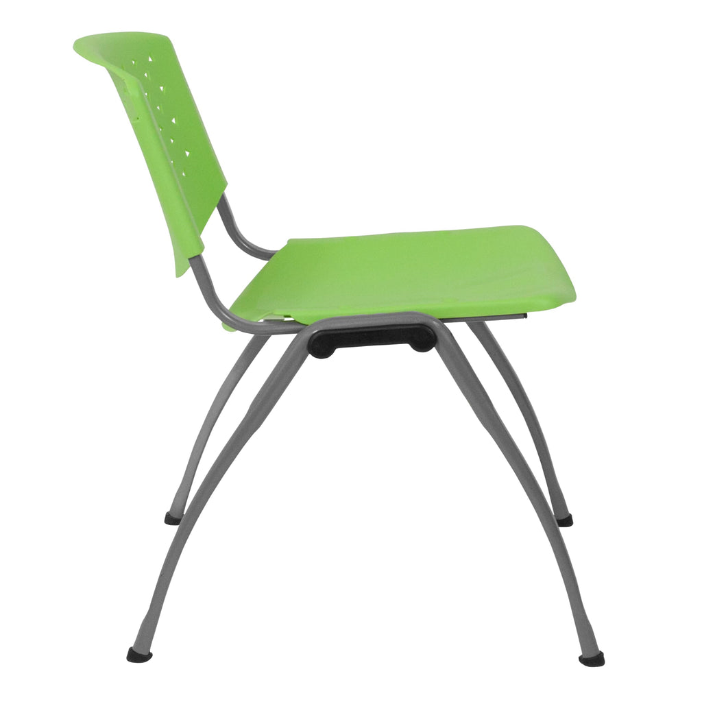 HERCULES Series 880 lb. Capacity Green Plastic Stack Chair with Titanium Gray Powder Coated Frame