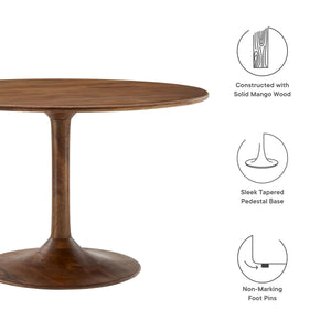 48 Inch Round Wood Dining Table in Walnut – Solid Mango Wood Tabletop with Pedestal Base - Mid Century Modern Dining Room Furniture - Kitchen Table for 4-6 Person