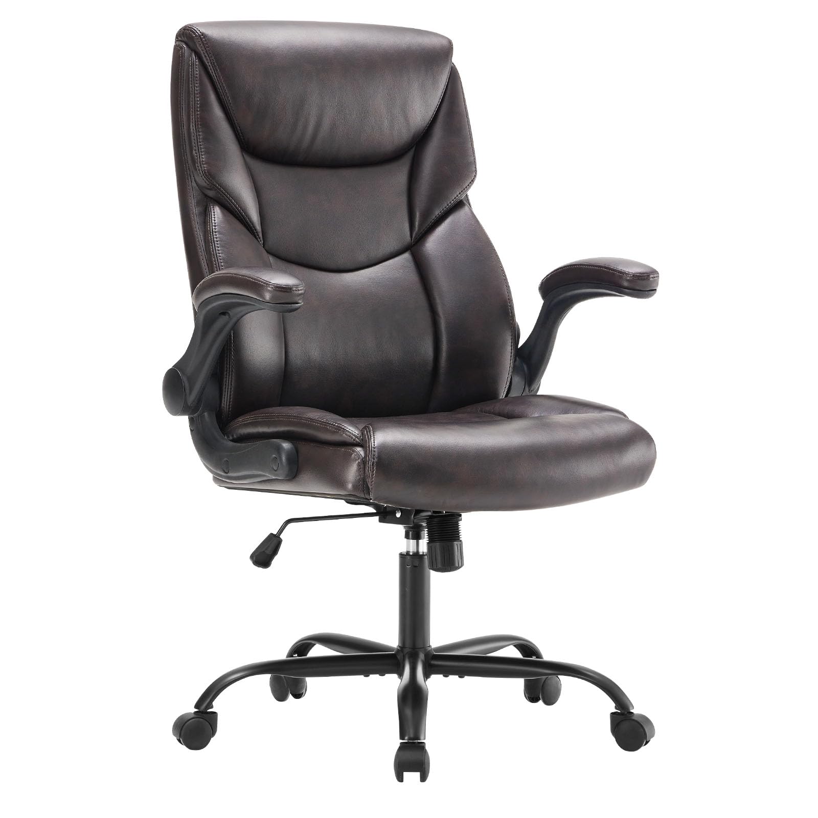 Set of 2, Ergonomic Computer Gaming Office Chair , Heavy Duty Task Desk Swivel Rolling Chairs with Wheels, Flip-up Arms, Adjustable Height, PU Leather,Dark Brown