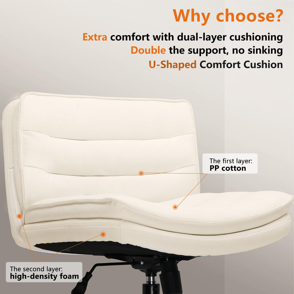 Criss Cross Chair with Wheels Armless Cross Legged Office Chair Wide Home Office Desk Chair Swivel Comfy Vanity Desk Chair Height Adjustable Mid Back Wide Seat Computer Task Chair