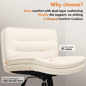 Criss Cross Chair with Wheels Armless Cross Legged Office Chair Wide Home Office Desk Chair Swivel Comfy Vanity Desk Chair Height Adjustable Mid Back Wide Seat Computer Task Chair
