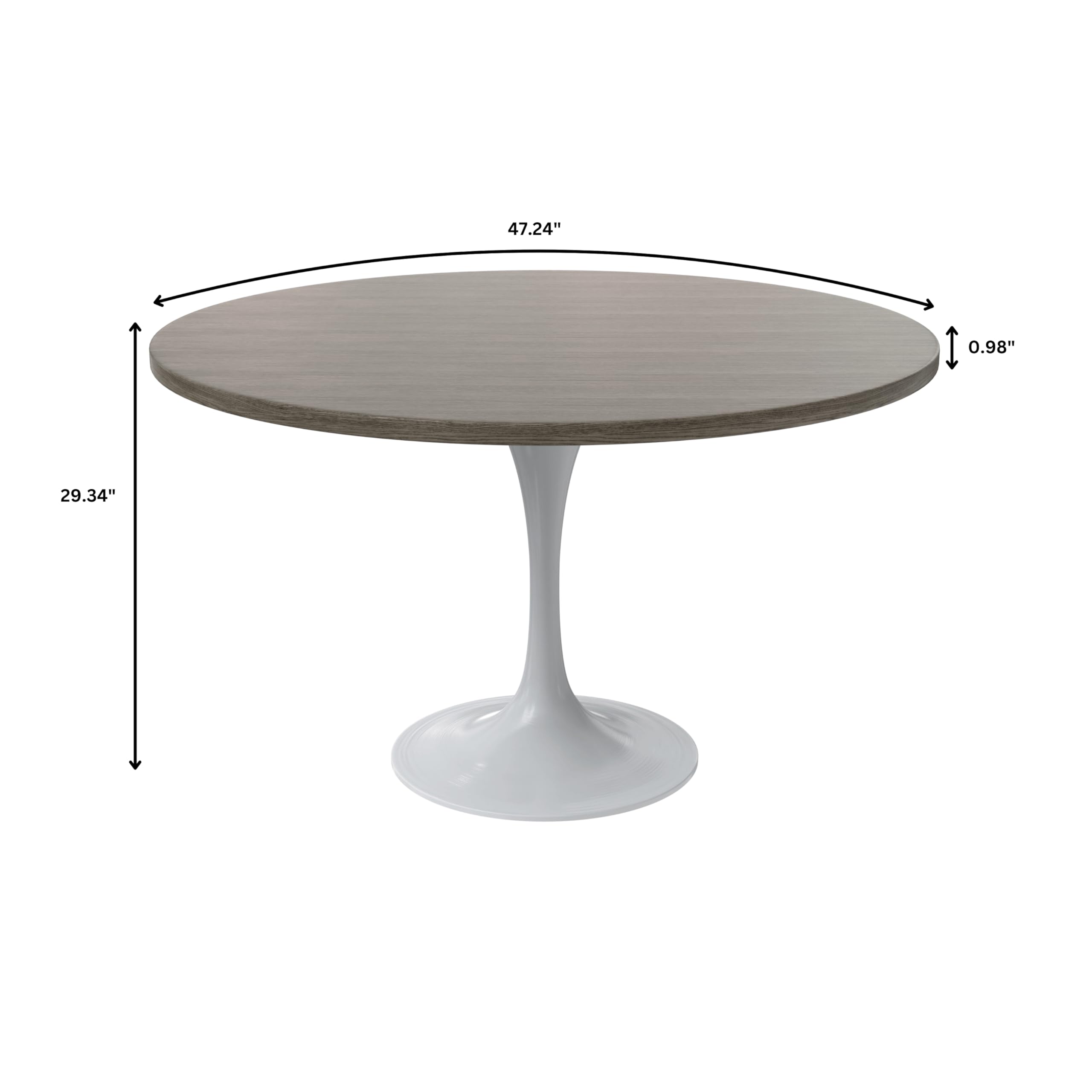 Mid-Century Modern 48 Inch Round Dining Table, MDF Wood Tabletop with White Steel Pedestal Base, Large Pedestal Kitchen & Dining Room Table, Breakfast Nook Table (Dark Maple)