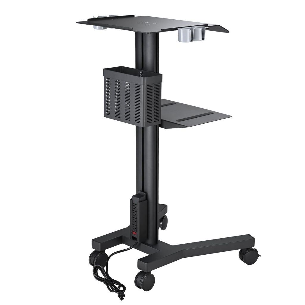 Mobile Laptop Cart Medical Rolling PC Stand Computer Workstation on Wheels with Handle 220 Lbs Capacity CPU Printer Power Strip Holder for Lap School Office Salon Spa Dental