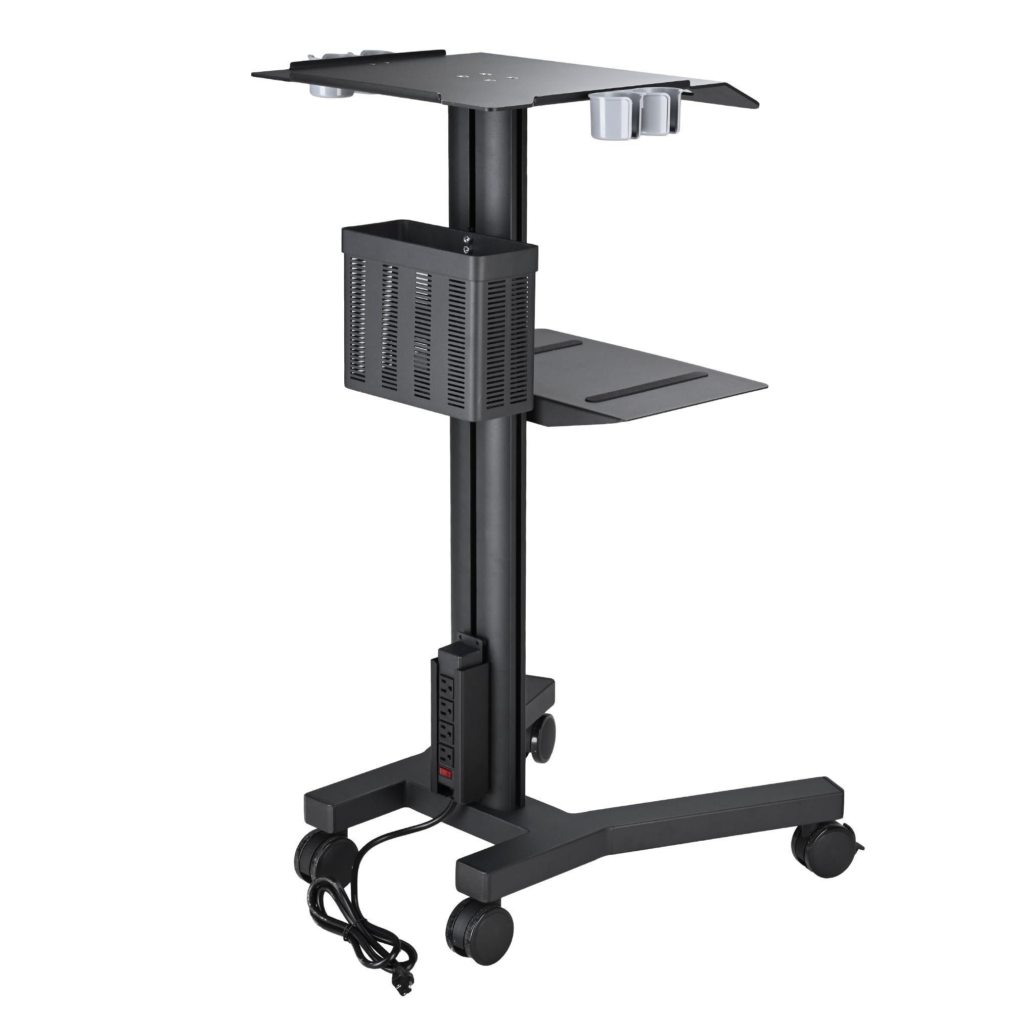 Mobile Laptop Cart Medical Rolling PC Stand Computer Workstation on Wheels with Handle 220 Lbs Capacity CPU Printer Power Strip Holder for Lap School Office Salon Spa Dental