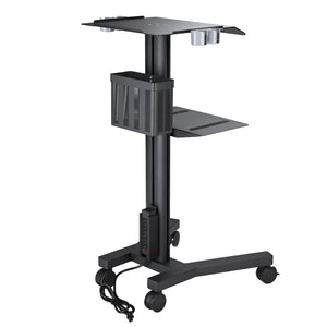 Mobile Laptop Cart Medical Rolling PC Stand Computer Workstation on Wheels with Handle 220 Lbs Capacity CPU Printer Power Strip Holder for Lap School Office Salon Spa Dental