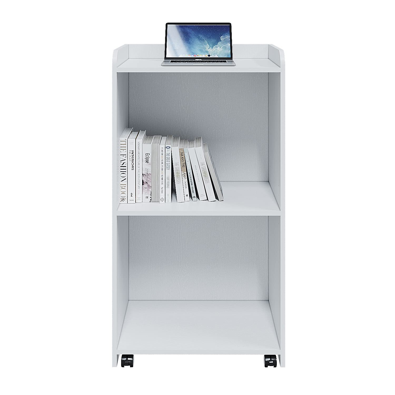 Podium Stand Portable with Wheels, floor stand for church, meeting, debate with large storage area (white)