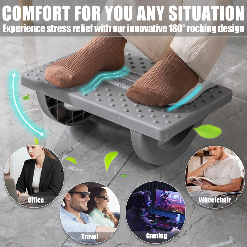 Foot Rest for Under Desk at Work - Ergonomic Foot Stools for Under Office Desk - Rocking Footrest with Roller Massager - Leg Rest for Chair, Computer Gaming -13" L x 9.6" W x 5" H (Gray)