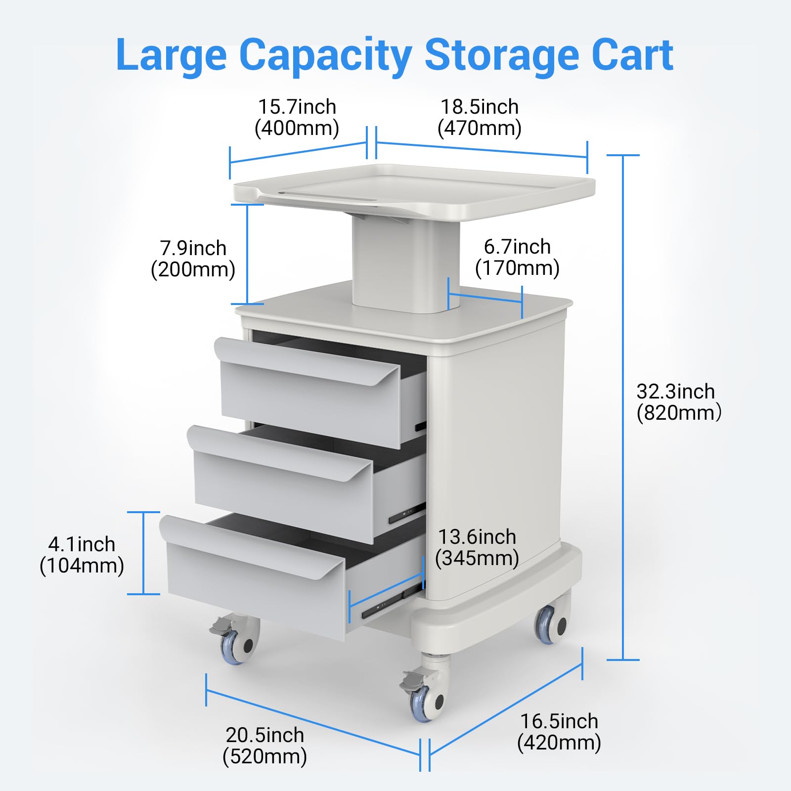 Medical Carts with Wheels and Drawers, Mobile Ultrasound Cart, Rolling Dental Implant Cart with Caster Wheels, Beauty Trolley Lab Storage Carts for Hospitals, Offices, Clinics, Bedrooms, and Salon