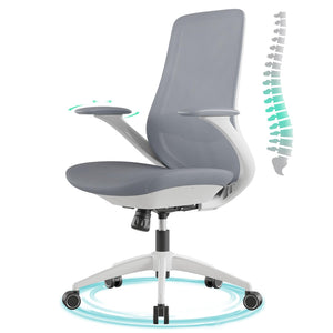 Ergonomic Office Chair, High Back Mesh Desk Chair with Lumbar Support, 360° Swivel & Slide-Adjustable Arms, Tilt Lock and Recline, Breathable Task Chair for Home Office & Gaming (Grey)