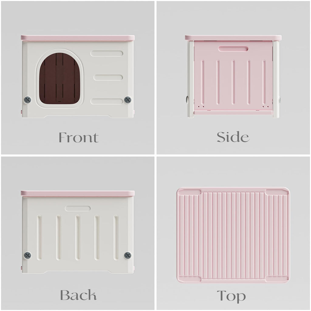 Plastic Cat House for Outdoor Indoor Use, Stackable Feral Cat Shelter Indoor Cat House Weatherproof Waterproof Elevated (Pink)