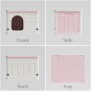 Plastic Cat House for Outdoor Indoor Use, Stackable Feral Cat Shelter Indoor Cat House Weatherproof Waterproof Elevated (Pink)