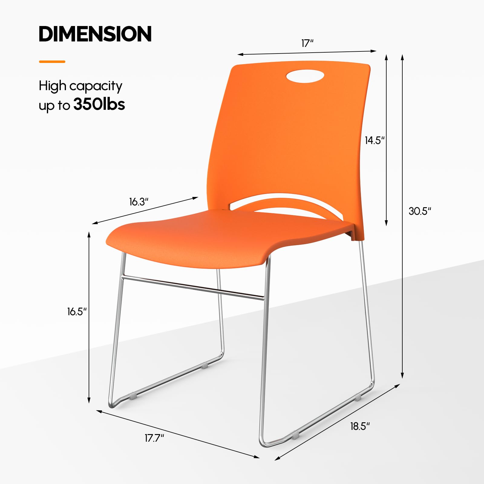 Stacking Chairs Set of 10 Stackable Office Chairs with Metal Sled Base, Ergonomic Plastic Seat, Stacking Chairs for Waiting Room Break Room Banquet Guest, Orange