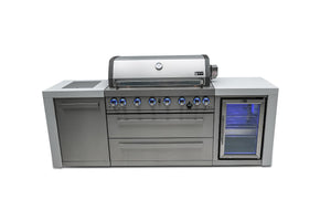 805 MAi805-DFC 115000 BTU Stainless Steel Deluxe Modular Outdoor Kitchen Island BBQ Grill with Fridge Cabinet + Infrared Rear & Side Burner + Granite Countertops + Rotisserie Kit & Cover