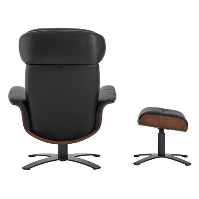 Genuine Leather Reclining Swivel Chair with Adjustable Headrest and Ottoman for Living Room, Black