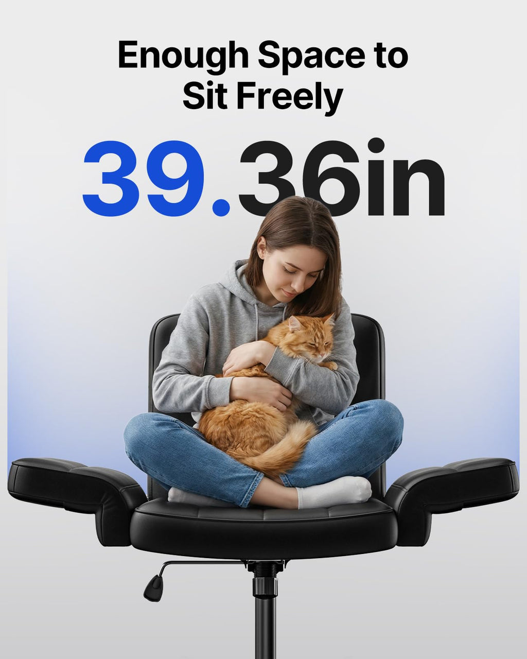 Criss Cross Chair with 6-Point Adjustable Armrests, Pet-Friendly Criss Cross Office Chair, Comfortable Cross Leg Chair with Wide Seat, Durable PU Leather, Side Storage Pocket, Easy Assembly