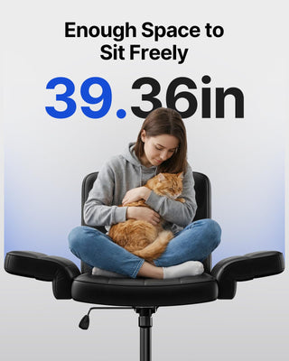 Criss Cross Chair with 6-Point Adjustable Armrests, Pet-Friendly Criss Cross Office Chair, Comfortable Cross Leg Chair with Wide Seat, Durable PU Leather, Side Storage Pocket, Easy Assembly