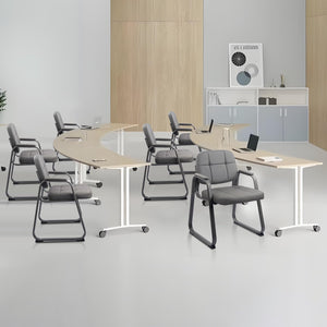 4 Pack, Waiting Room Guest Chair with Bonded Leather Padded Arm Rest for Office Reception and Conference Desk Black with Sled Base Grey