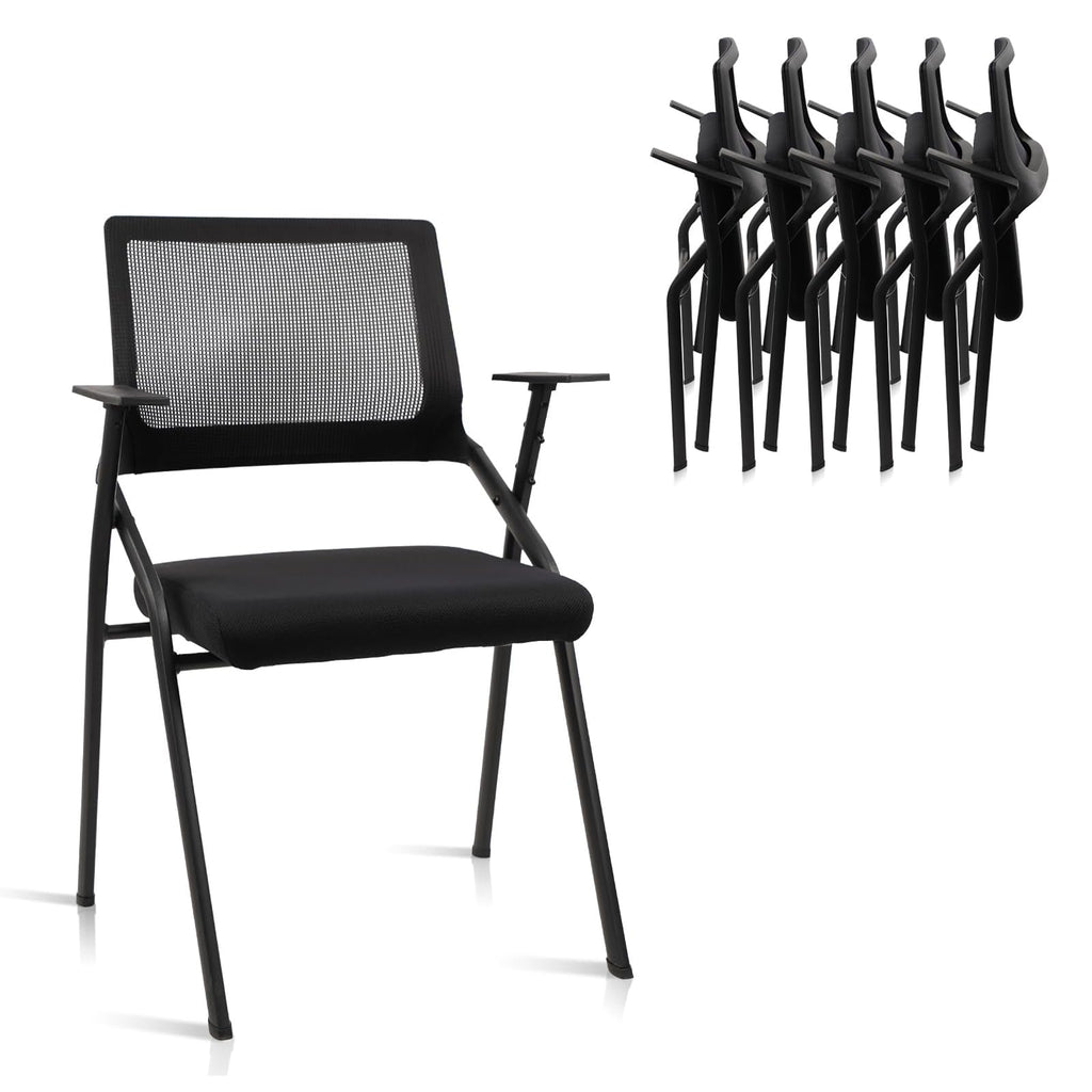 Black (6pk), Stackable & Foldable Office Chairs with Ergonomic Lumbar Support and Thickened Seat Cushion, Folding Mesh Fabric Reception Guest Chair for School Church Lobby Conference Room
