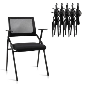 Black (6pk), Stackable & Foldable Office Chairs with Ergonomic Lumbar Support and Thickened Seat Cushion, Folding Mesh Fabric Reception Guest Chair for School Church Lobby Conference Room