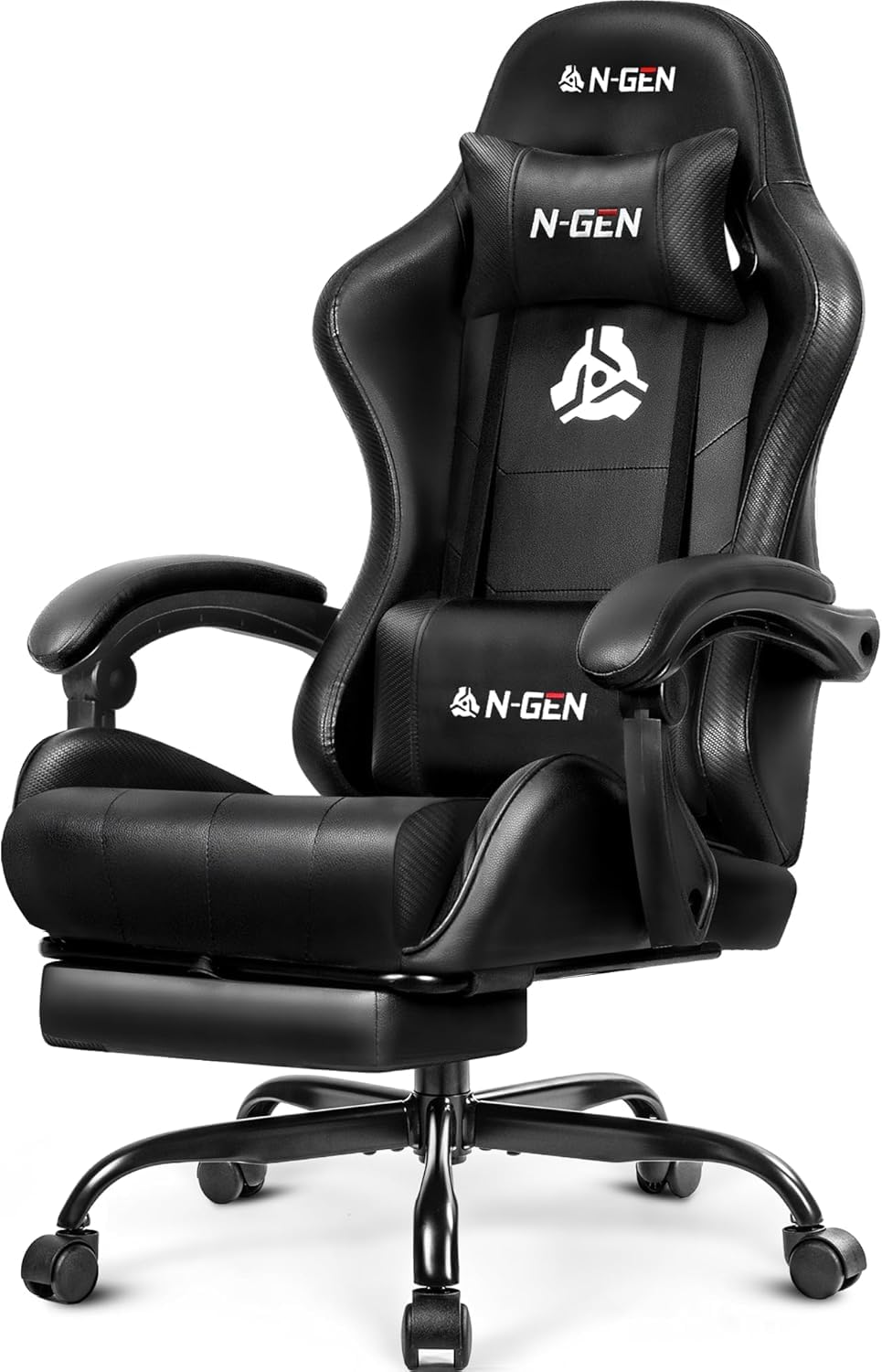 Video Gaming Chair with Footrest Lumbar Support for Home Office High Back Recliner Height Adjustable Ergonomic Comfy Leather Computer Desk Chair (Black)