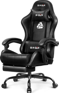 Video Gaming Chair with Footrest Lumbar Support for Home Office High Back Recliner Height Adjustable Ergonomic Comfy Leather Computer Desk Chair (Black)