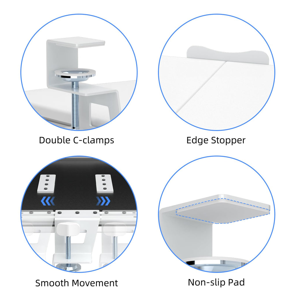 Keyboard Tray Under Desk Pull Out with C Clamp Mount, Computer Keyboard & Mouse Tray, 25.6 (30 Including Clamps) x 11.8 inch Slide-Out Platform Computer Drawer for Typing, White, DSF1W