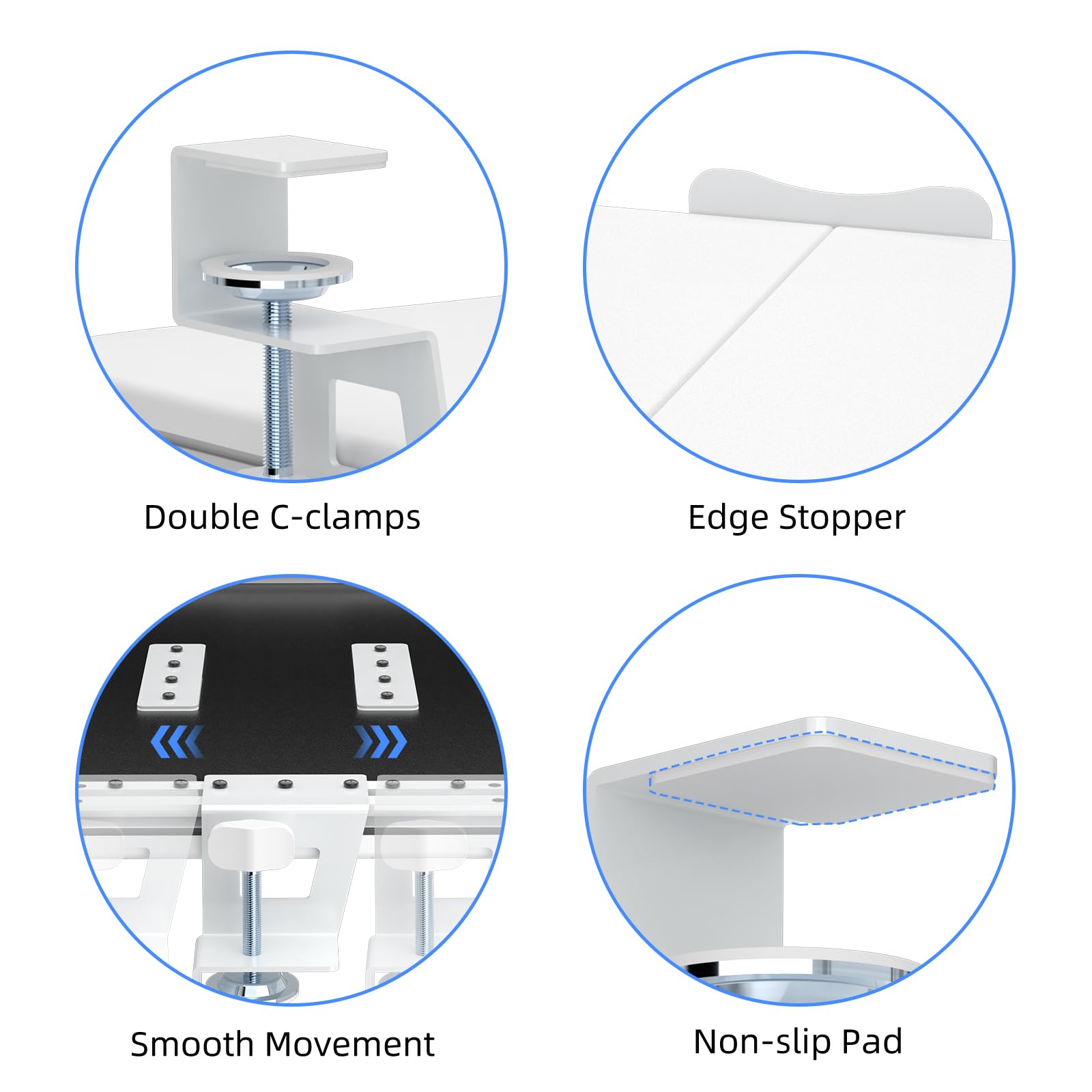 Keyboard Tray Under Desk Pull Out with C Clamp Mount, Computer Keyboard & Mouse Tray, 25.6 (30 Including Clamps) x 11.8 inch Slide-Out Platform Computer Drawer for Typing, White, DSF1W