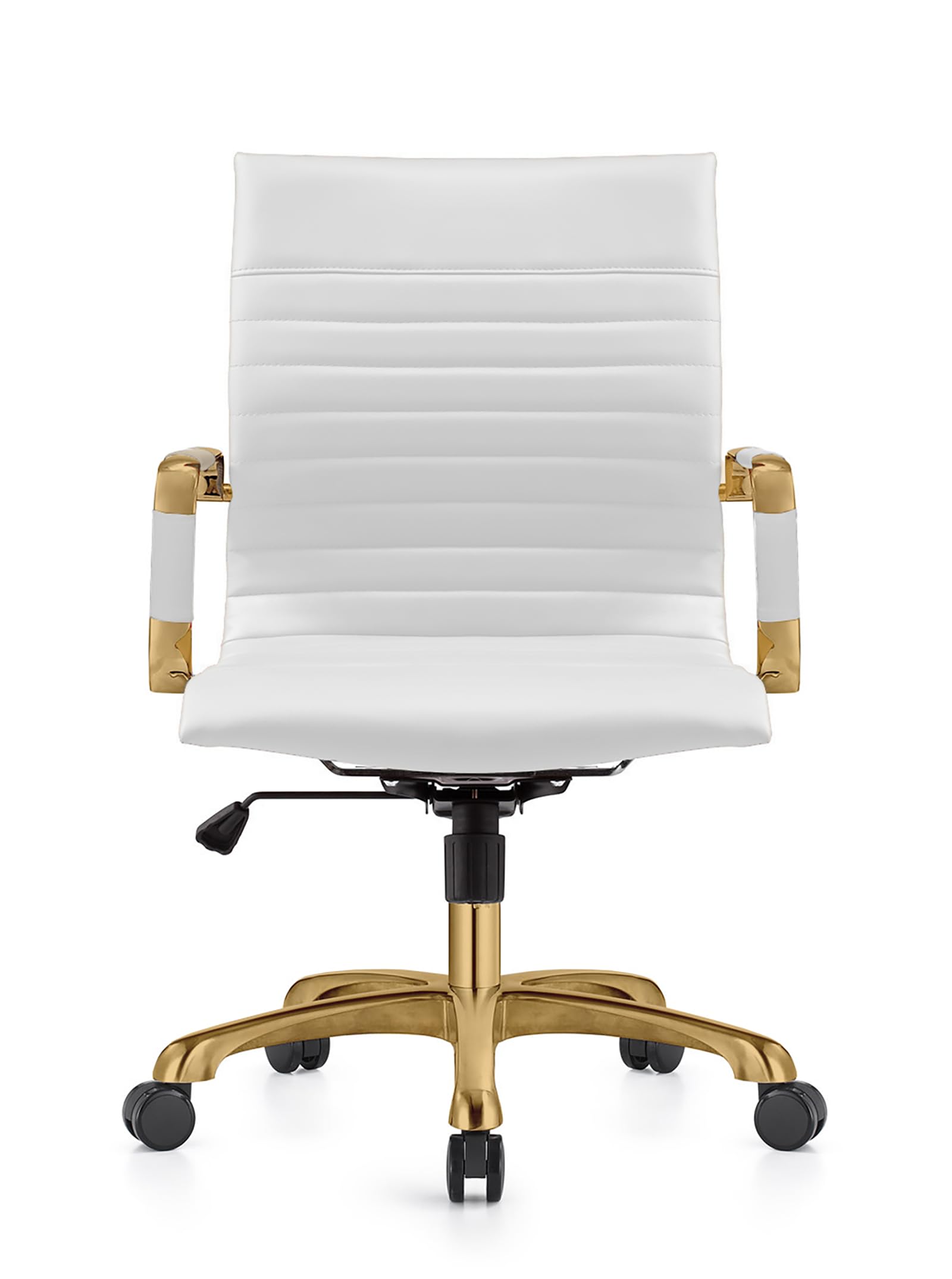 Qty 2 Modern Ergonomic Executive Office Chair, High-Back Leather Conference Desk Chair with Adjustable Height, Tilt Control, 360° Swivel & Gold Frame for Home Office